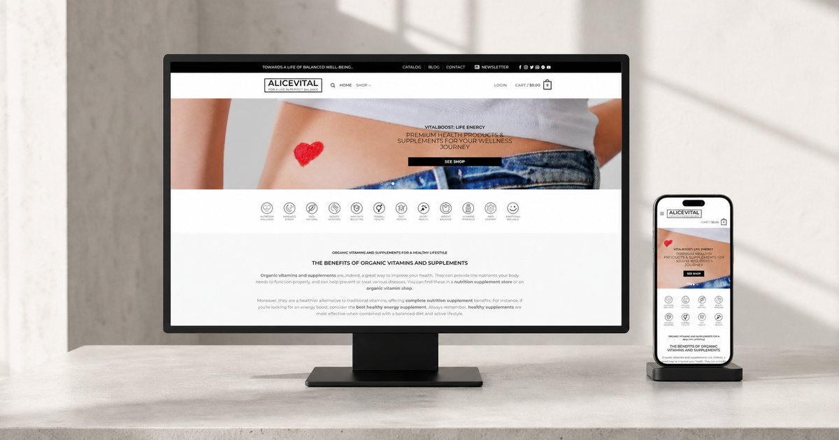 alicevital wellness ecommerce web design and responsive online store