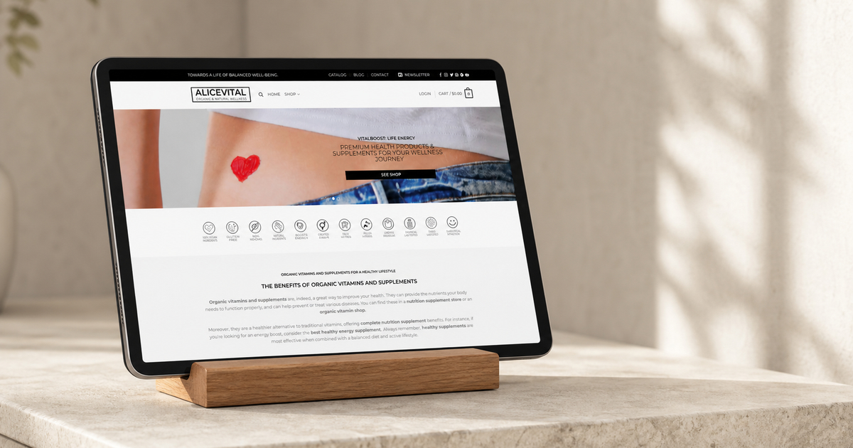 alicevital wellness ecommerce web design and responsive online store tablet