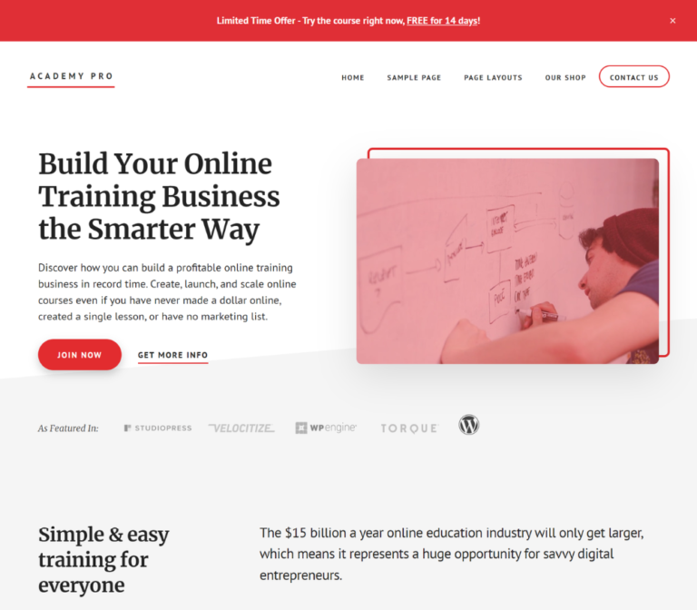 academy pro wordpress theme website preview