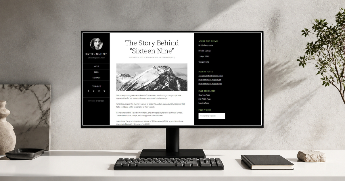 sixteen nine pro wordpress theme layout and design preview